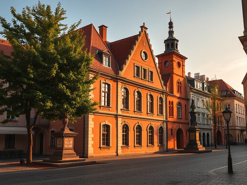 Panorama malowniczego miasta Józefów z elementami zieleni i rzeką w tle.